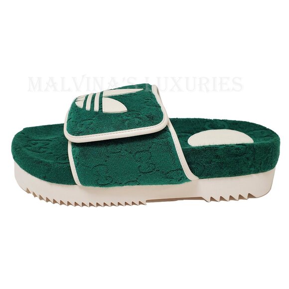 GUCCI MENS SHOES ADIDAS X GG GREEN COTTON SPONGE PLATFORM SANDAL SLIDE sz 9 9.5 - Picture 5 of 16